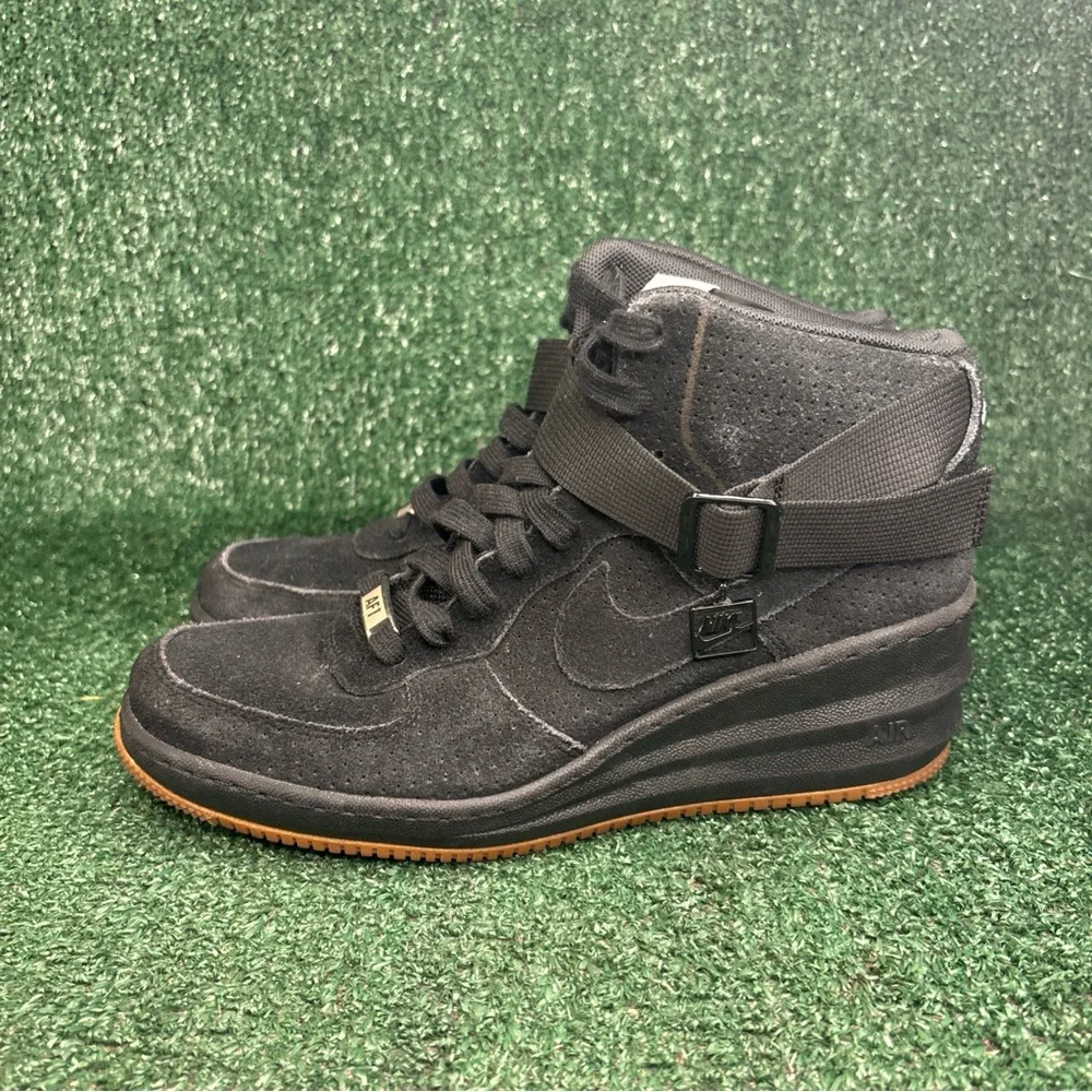 Nike Womens Lunar Force 1 Wedge Black Suede Gum Hidden Heel Sneaker Size 10‎